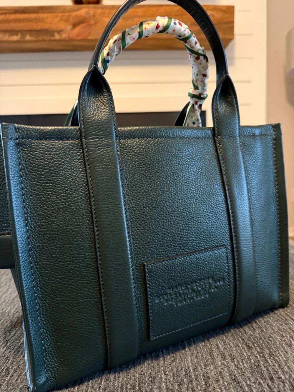 Marc Jacobs Dark Green Pebbled Leather The ToteBag with Scarf Accent - Picture 15 of 17